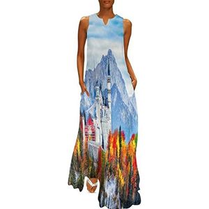 Duitsland Neuschwanstein Castle dames enkellengte jurk slim fit mouwloze maxi-jurk casual zonnejurk 2XL