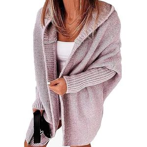 Grofgebreid Vest Met Lange Mouwen For Dames, Maten Gebreide Jas, Herfstwinter, Truien, Jassen For Tienermeisjes, Lang Vest, Capuchon(Purple,XL)