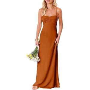 HPPEE Damesjurk met ronde hals, chiffon, bruidsmeisjesjurk, mouwloos, A-lijn, bruidsmeisje, spaghettiband, formele jurk, Verbrand Oranje, 32