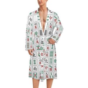 Chinese Mahjong badjas voor heren, zachte badjas, pyjama, nachtkleding, loungewear, ochtendjas met riem, M