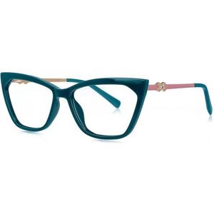 Nepbrillen, Unisex Cat's Eye Spring Leg Titanium Plastic Brilmonturen Multicolor(Green)