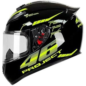 Full Face Motorhelm met Dubbele Achtervleugels DOT Gecertificeerd - Lichtgewicht en Duurzame Volwassen Motorfiets Straat Fietshelm (Gele lijnen, M)(Black 46,Small)