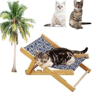 Cat Sisal kattenstoel, sisal-kattenstoel, 4 snelheden verstelbare natuurlijke houten kattenstoel, mini-strandstoel, katten verhoogd bed, kattenbed, hangmat, kattenhangmat (Sisal vervangende pad)