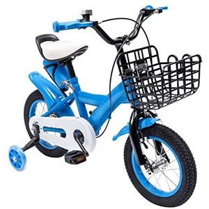 Begoniape Kinderfiets, 12 inch vanaf 2 - 4 jaar, kinderfiets met mand, 500 ml waterfleshouder, draagvermogen 40 kg, fiets voor jongens, meisjes en kinderen, blauw
