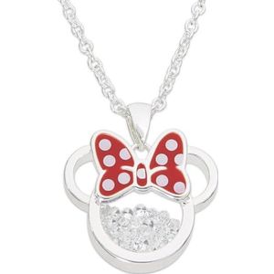 Disney Minnie Silver Plated Brass met rode Enamel Bow April Birthstone Floating Stone Necklace CF00308SAPRL-Q.PH