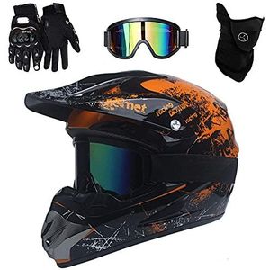 Jeugd Volledige Gezicht MTB Motocrosshelm, met Bril Handschoenen Masker, Kind Van de Weg Af ATV Motor Botsing Helm, DOT Gecertificeerd Bergafwaarts BMX Quad Bike Enduro-races Crossmotor Helm (Color :