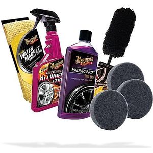 Meguiar's: Hot Rims velgenreiniger voor autovelgen, Endurance High Gloss, velgenborstel, droogdoek, optimale reiniging voor aluminium velgen, frisse glans voor banden