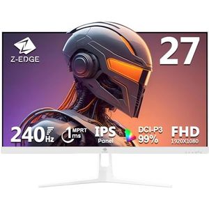 Z-Edge Gaming Monitor Witte 27'' 240 Hz, IPS-paneel, 1ms, Scherm White FHD(1920x1080) met HDMI-kabel, FreeSync, 400cd/m², HDMI2.0*2 & DP1.4*2, Verstelbare Kanteling, Ultraslank Frame, VESA-monteerbaar