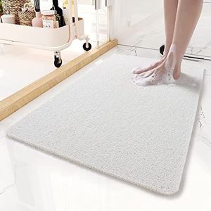 MTWSJIA Badmat voor binnendouche, 60 x 90 cm Loofah douchemat antislip anti schimmel antibacteriële zachte PVC badmat voor badkamer natte douchegebieden (wit)