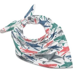 Kleurrijke haai vierkante sjaal voor vrouwen zijde gevoel sjaals lichtgewicht bandana's hoofdsjaals voor slapen cadeau 45 cm x 45 cm