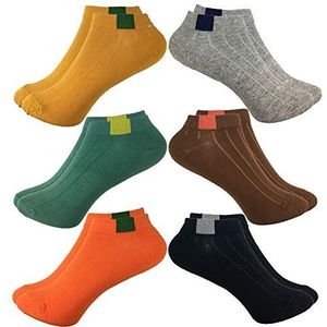 whatUneed 6 paar casual laag uitgesneden enkelsokken voor meisjes, ademende korte crew-sokken voor buitensporten, Geel, Zwart, Grijs, Bruin, Blauw, Groen, One Size