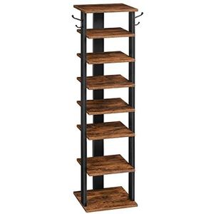 HOOBRO Schoenenrek met 8 niveaus, smal schoenenrek, schoenenkast met 2 haken, opbergplanken, schoen organisator, ruimtebesparend, voor entree, hal, slaapkamer, vintage bruin-zwart EBF07XJ01G1