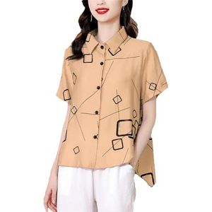 Dvbfufv Dames zomer knoop omgeslagen kraag print korte mouwen cardigan shirt dames casual vintage tops, Kaki, XXL
