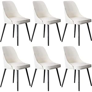 GEIRONV Eetkamerstoelen set van 6, moderne woonkamer bijzetstoelen met zachte lederen kussenzitting en metalen poten eetkamerstoelen Eetstoelen (Color : Off-white, Size : Black feet)