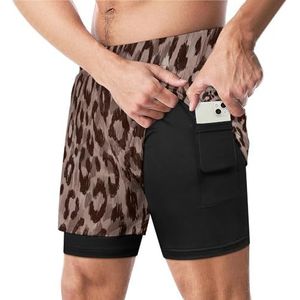 Luipaardprint Grappige Zwembroek met Compressie Liner & Pocket Voor Mannen Board Zwemmen Sport Shorts