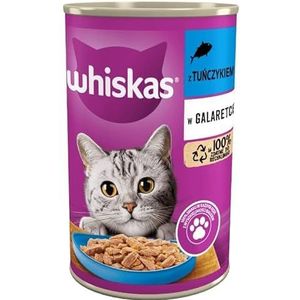 Whiskas Kattenvoer, nat voer voor volwassenen 1+ met tonijn in gelei, 12 blikjes (12 x 400 g)