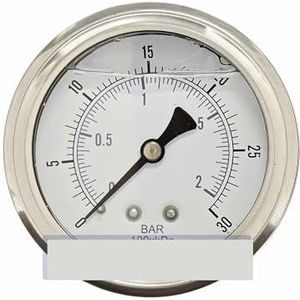 10 stuks met vloeistof gevulde drukmeters 0-30 psi, 2,5 inch wijzerplaat, 1/4 inch achterkap WOG-