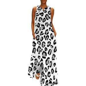 Luipaardprint dames enkellengte jurk slim fit mouwloze maxi-jurk casual zonnejurk S