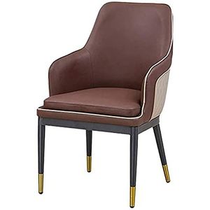 GEIRONV 1 stks eetkamerstoelen, moderne lederen hoge achter gewatteerde zachte woonkamer fauteuils metalen poten slaapkamer ligstoelen Eetstoelen (Color : Brown)