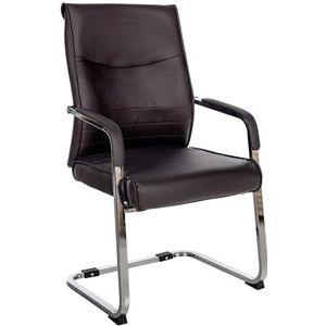 CLP Hobart Cantileverstoel, bezoekersstoel, stoffen of kunstleer, chromen frame en gevoerde armleuningen, ergonomische schommelstoel, kleur: bruin, materiaal: kunstleer