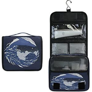 Blauwe haai zee opknoping opvouwbare toilettas cosmetische make-up tas reizen kit organizer opslag waszakken tas voor vrouwen meisjes badkamer