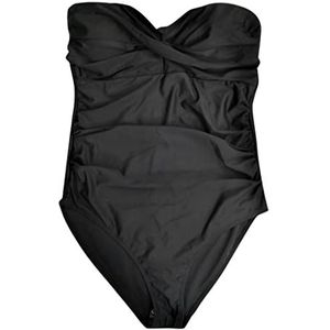 Ruches Badmode Vrouwen Retro Zwart Badpak Strapless Strand Badpak Tummy Controle Monokinis Zwemmen Bodysuit (Color : 1, Size : 5XL)