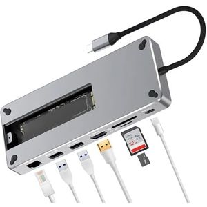 Reagle 10-in-1 USB-C Hub - Met M.2 SSD-behuizing - 4K @60Hz HDMI - 100W PD - 10Gbps USB 3.2 Gen 2 - RJ45 Gigabit Ethernet - SD/microSD-kaartlezer