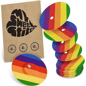 MySweetStitch | Pleister voor de Freestyle Libre 3 Sensor met VENTILATIEGAT | Waterdicht, ademend en huidvriendelijk Rond (10 stuks) | Made in Germany | Buiten Ø 65mm, binnen Ø 6mm | Pride