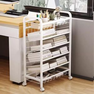 Verrijdbaar Boekenrek, Verrijdbaar Boekenrek Op Wielen, Compacte Bureauopberger, Trolley, Staande Metalen Boekenplank/hoekdisplayrek, Tijdschriftenrek Geschikt For Smalle Ruimtes (Color : White, Siz