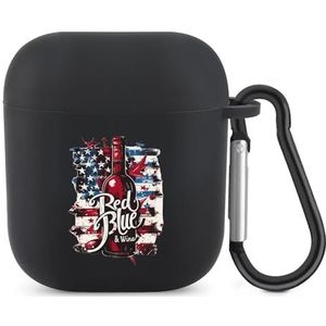 Rode Wijn En Blauw Amerikaanse Viering Drinken Leuke Case Voor AirPods 2&1 Schokbestendige Beschermende Hoofdtelefoon Gevallen Cover Met Sleutelhanger Voor Mannen Vrouwen