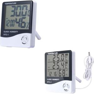 LCD Elektronische Digitale Temperatuur Vochtigheidsmeter Thermometer Hygrometer Indoor Outdoor Weerstation Klok(2Pcs HTC-1 - HTC-2)