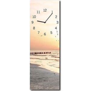 daazoo Wandklok Bright Beach 20 x 60 cm (zonder tikgeluid) – glazen klok inclusief wandophanging – stille klok Made in EU voor woonkamer, eetkamer, hal of slaapkamer – eenvoudige montage
