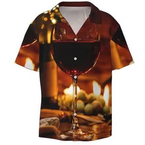 OdDdot Rode Wijnprint Heren Overhemden Atletische Slim Fit Korte Mouw Casual Business Button Down Shirt, Zwart, XXL