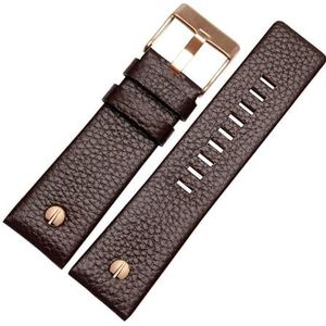 LUGEMA Echt Lederen Band Horlogeband 22 24 26 27 28 30mm Litchi Grain Compatibel Met Diesel DZ4316 DZ7395 DZ7305 Horloge Band Horloge Armband (Color : Brown rose buckle, Size : 30mm)