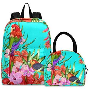 Rode groene vogel boekentas lunchpakket set schouderrugzak boekentas kinderrugzak geïsoleerde lunchbox-tas voor meisjes jongens, Patroon., Medium