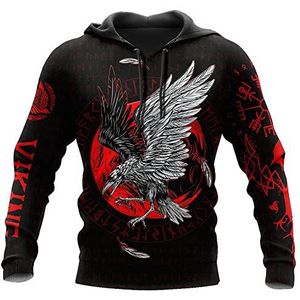 Noorse Mythologie Viking Odin Crow Hoodie, Mannen 3D Digitale Print Casual Lange Mouw Pullover, Unisex Vintage Middeleeuwse Volledige Rits Sweatshirt Plus Size S-5XL