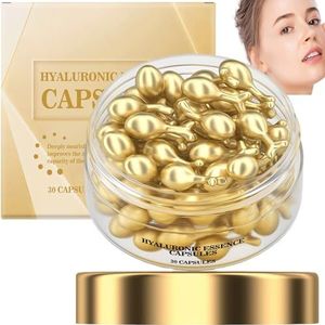 Hyaluronzuur anti-aging capsuleserum, vitamine E-capsules voor het gezicht, intense hydratatie van de huid gericht op fijne lijntjes, rimpelvorming en verstevigende essentie (30 capsules)