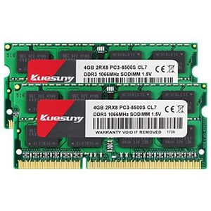 Kuesuny 8GB KIT (2X4GB) DDR3 1066MHz/1067MHz Sodimm Ram PC3-8500 PC3-8500S 1.5V CL7 204 Pin 2RX8 Dual Rank niet-ECC niet-gebufferd geheugen Ram Ideaal voor notebook-laptop-upgrade