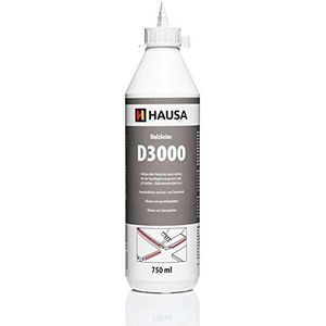 HAUSA Houtlijm D3 extra sterke, waterdichte houtlijm voor binnen en buiten, koude lijm voor alle houtsoorten, vocht- en hittebestendig, sneldrogend, transparant, oplosmiddelvrij, 750 ml