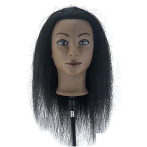 Afrikaans mannequinhoofd, echt haar, kappersopleidingshoofd met statief, mannequin, cosmetologiepophoofd for vlechten en styling(Only One Head 5)
