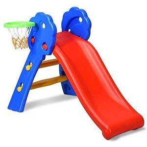 Stabiele glijbaan voor kinderen, opvouwbare glijbaan met basketbalmand, voor kinderen van 3 tot 7 jaar, opvouwbare glijbaan van HDPE, speelplaats voor binnen en buiten, gemakkelijk op te bergen