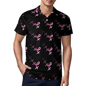 Roze lint borstkanker hartslag heren golf poloshirt zomer korte mouw T-shirt casual sneldrogende T-shirts S