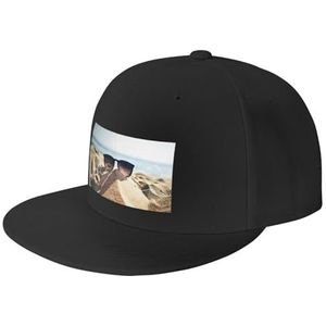 MDATT Zonnebril Flat Brim Trucker Cap Verstelbare Snapback Hoed Terug voor Mannen Vrouwen, Zwart, Eén Maat