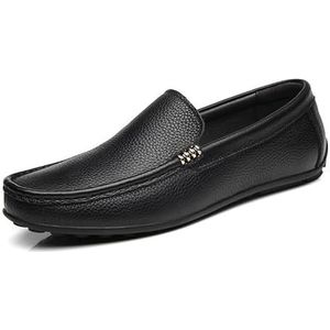 Loafers for heren, effen kleur, ronde neus, leer, lichtgewicht, comfortabele platte hak, bruiloftswandelslip (Color : Black, Size : 41 EU)