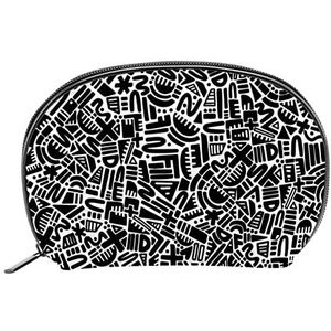 Zwart-wit geometrische graffiti make-up tas, kleine cosmetische reistas, toilettas organizer zakje met rits, halve cirkel shell cosmetische zakje voor meisjes vrouwen, Veelkleurig #01, 19x5.5x13cm/7.5x2.2x5in