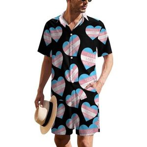 Trans Lives Matter Heart Hawaïaans pak voor heren, 2-delige set strandoutfit, shirt en korte broek, bijpassende set