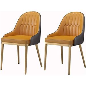 GEIRONV Moderne keuken eetkamerstoelen set van 2, metalen poten bureaustoel leer hoge rugleuning gewatteerde zachte zitting lounge stoel Eetstoelen (Color : Orange, Size : 42x43x87cm)