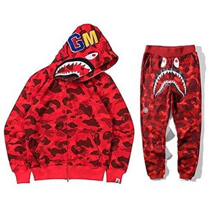 YMHXBSX Bape Shark Head hoodie trainingspak unisex, voor volwassenen, mode rits hip hop hoodie jas en broek set 2 stuks actief trainingspak, XC3934, S