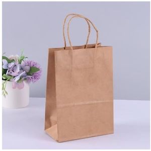 10 stuks kraftpapier geschenkzakken met handvatten winkelen dragen ambachtelijke bruin witte tas doe-het-zelf tas feest kerstbenodigdheden (bruin, 21x27x11cm_10 stuks)