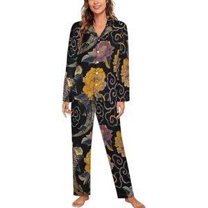 Mooie Aziatische Bloemen En Koi Pyjama Sets Met Lange Mouwen Voor Vrouwen Klassieke Nachtkleding Nachtkleding Zachte Pjs Lounge Sets